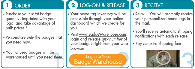 Introducing the Badge Warehouse from MARCO - a hassle-free way to manage your name tags while saving money!